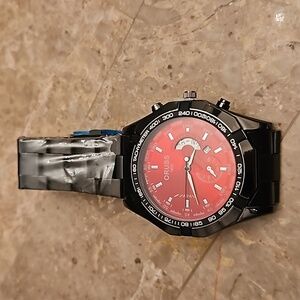 Mens black and red oruss watch
